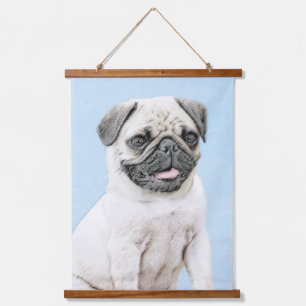 Mops Malerei - Niedliche Original Hunde Kunst Wandteppich Mit Holzrahmen