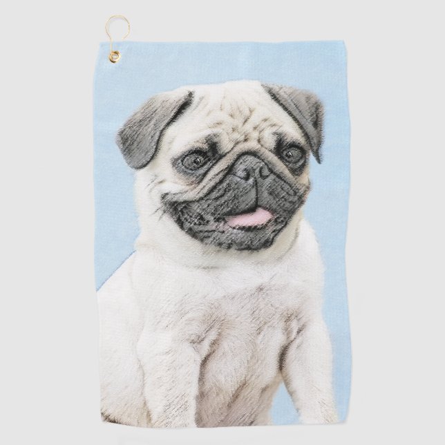 Mops-Malerei - niedliche ursprüngliche Hundekunst Golfhandtuch (Vorderseite)