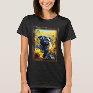 Mops Malerei Sonnenblume Blume Mutter Frauen Flora T-Shirt