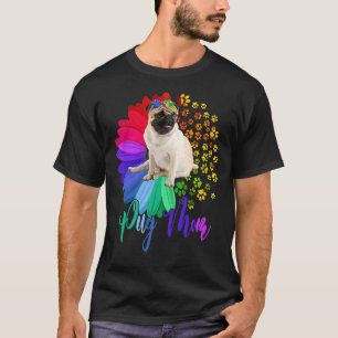 Mops-Mama ein halber Sonnenblumen-Mops-Hund Mutter T-Shirt
