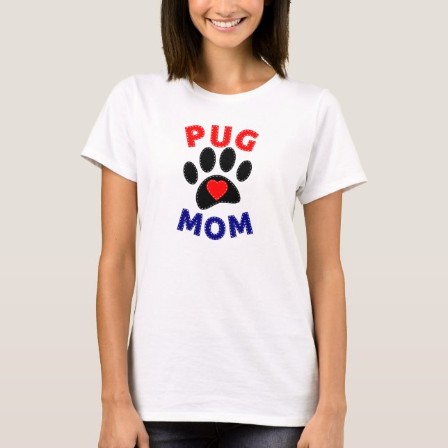 Mops Mama Hunde Mama Zeichnend T-Shirt (Vorderseite)