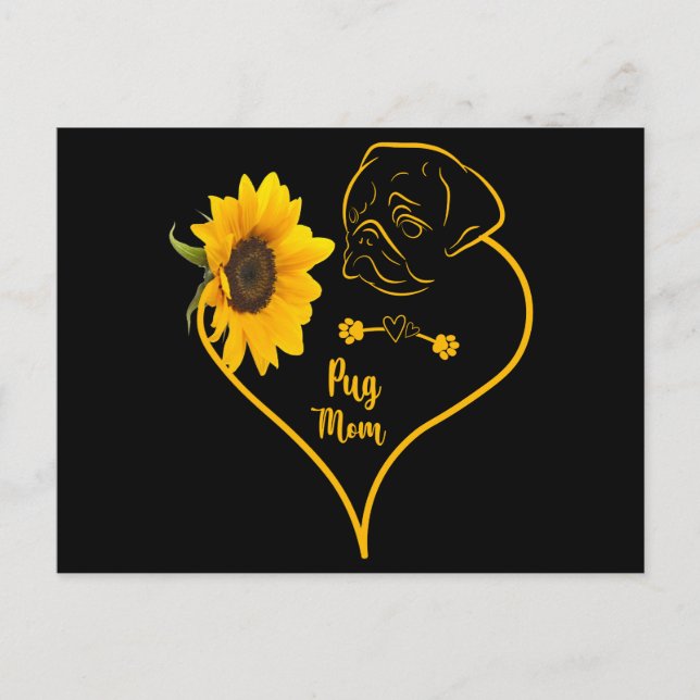 Mops Mama mit Sonnenblumen Mops Liebhaber Mutterta Postkarte (Vorderseite)