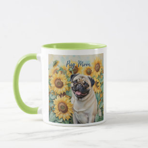 Mops Mama Sonnenblumen Tasse zwei Töne