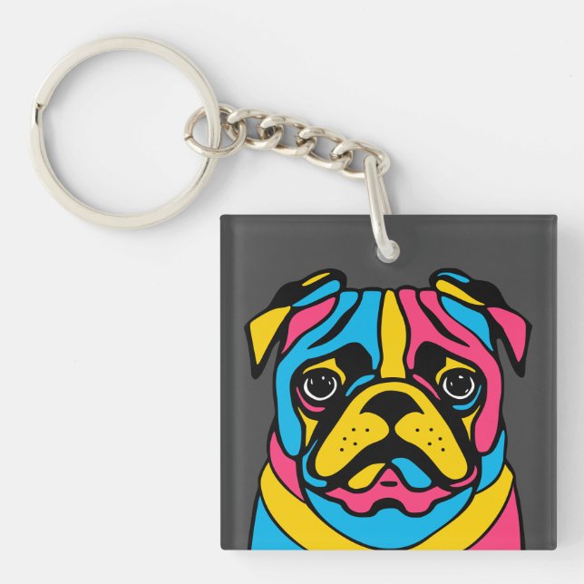 Mops mit 3 Tönen Schlüsselanhänger (Vorderseite)