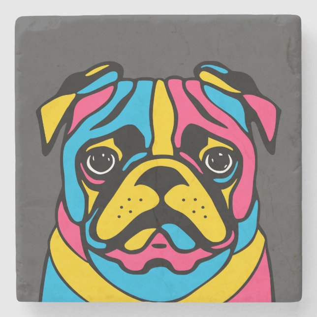 Mops mit 3 Tönen Steinuntersetzer (Vorderseite)