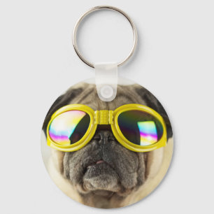 Mops mit Brille Schlüsselanhänger