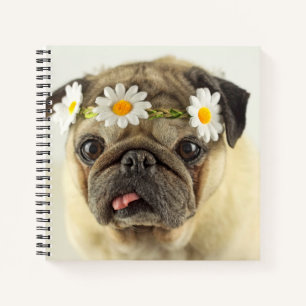 Mops mit Daisy Crown Notizbuch