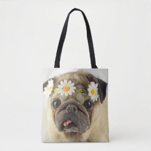 Mops mit Daisy Crown Tasche