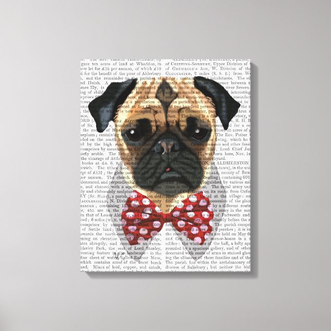 Mops mit der Krawatte "Rot und Weiß" Leinwanddruck (Vorderseite)