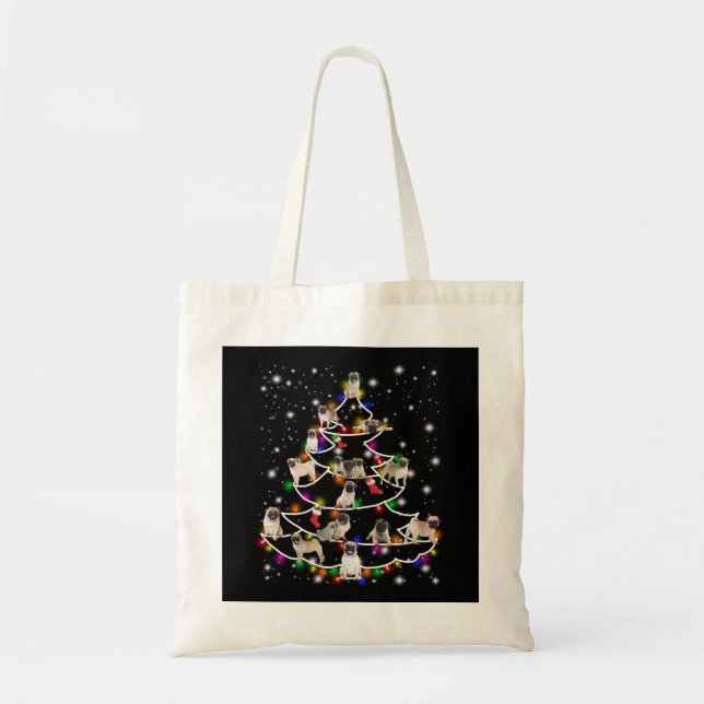 Mops mit Freunden frohe Weihnachtszeit Tragetasche (Vorne)