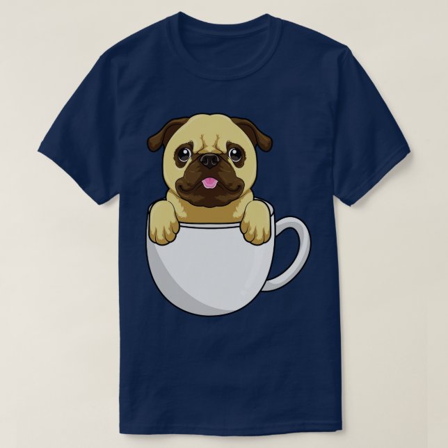Mops mit Kaffee-Cup 2 T-Shirt (Design vorne)