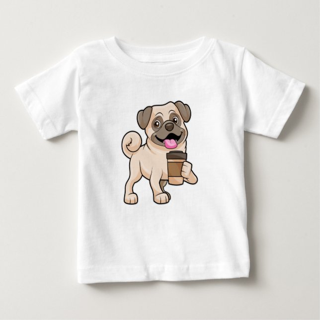 Mops mit Kaffee zum Mitnehmen Baby T-shirt (Vorderseite)