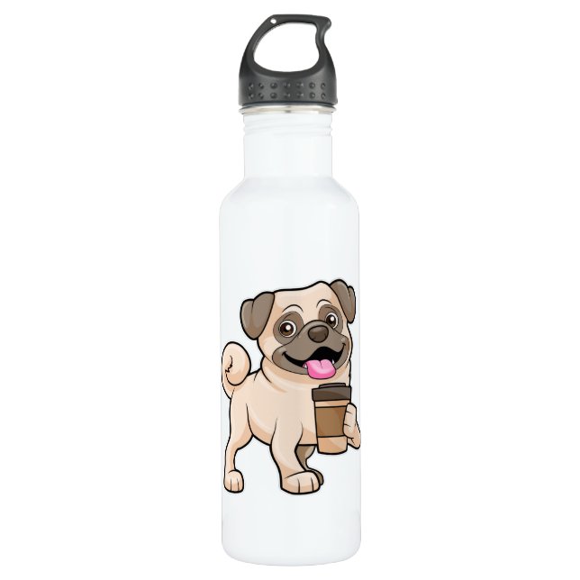 Mops mit Kaffee zum Mitnehmen Edelstahlflasche (Vorderseite)