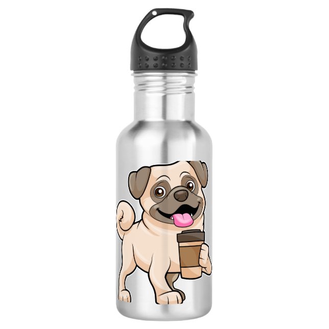 Mops mit Kaffee zum Mitnehmen Edelstahlflasche (Vorderseite)