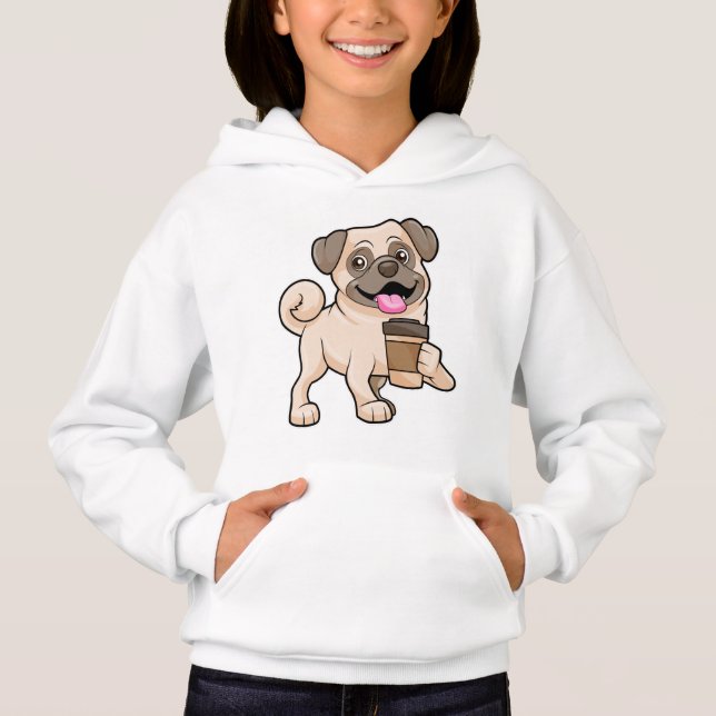 Mops mit Kaffee zum Mitnehmen Hoodie (Vorderseite)