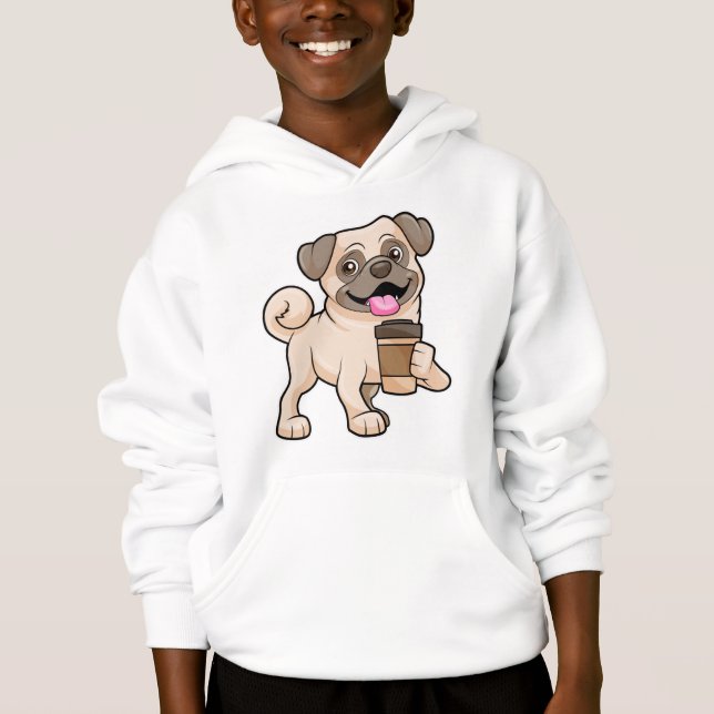 Mops mit Kaffee zum Mitnehmen Hoodie (Vorderseite)
