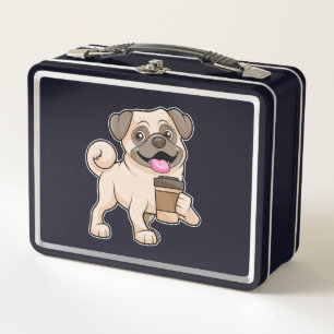 Mops mit Kaffee zum Mitnehmen Metall Brotdose