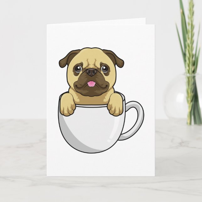 Mops mit Kaffeetasse Karte (Vorderseite)