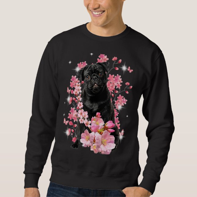 Mops mit Kirschblüten Sweatshirt (Vorderseite)