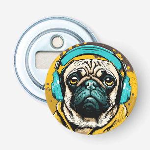 Mops mit Kopfhörer Flaschenöffner