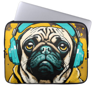 Mops mit Kopfhörer Laptopschutzhülle