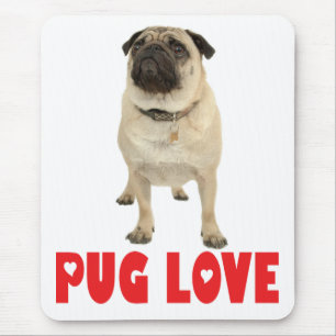 Mops mit Pug-Welpen, rotem Herz und Liebe Mousepad