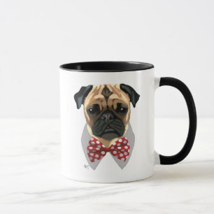 Mops mit Red Gepunktet Bow Krawatte Tasse