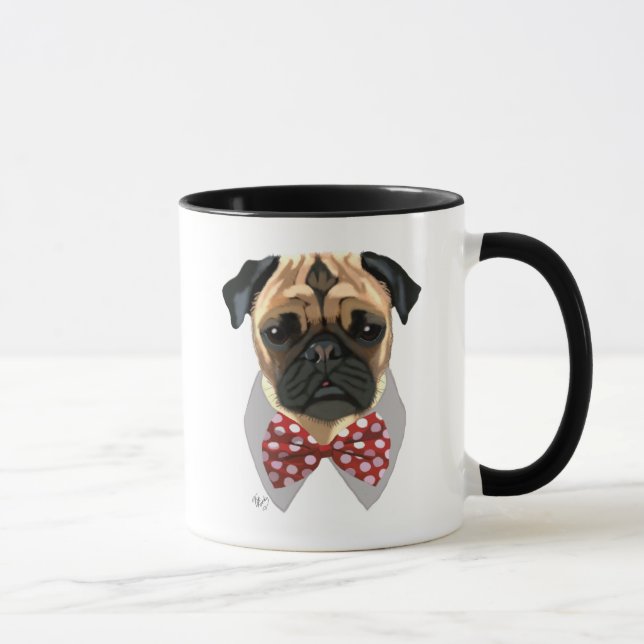 Mops mit Red Gepunktet Bow Krawatte Tasse (Rechts)