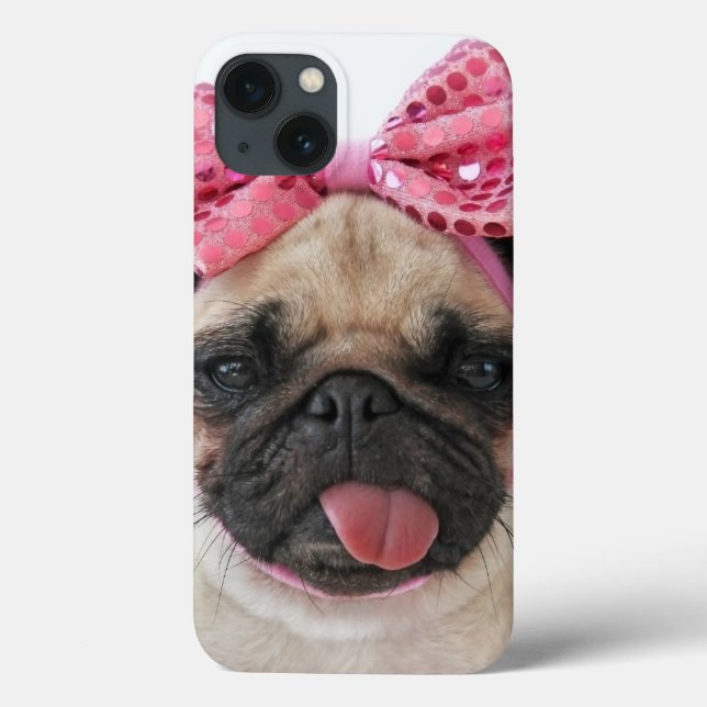 Mops mit rosa Bow Case-Mate iPhone Hülle (Rückseite)