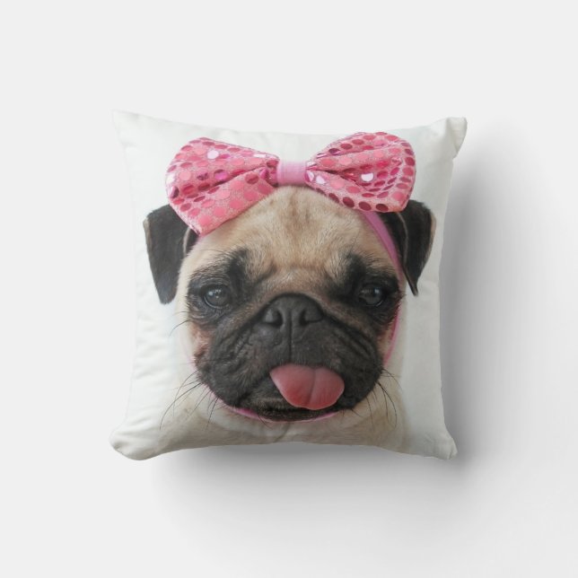 Mops mit rosa Bow Kissen (Vorderseite)