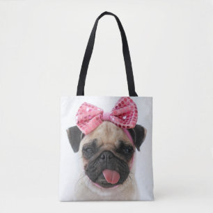 Mops mit rosa Bow Tasche