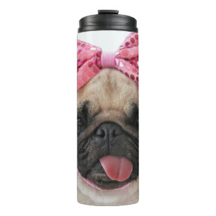 Mops mit rosa Bow Thermosbecher