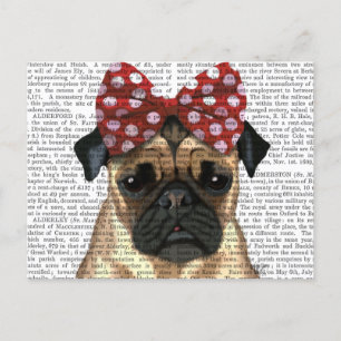 Mops mit rotem Spott auf Kopf Postkarte