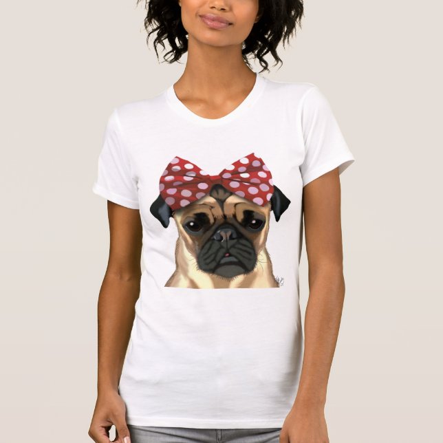 Mops mit rotem Spott auf Kopf T-Shirt (Vorderseite)