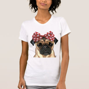 Mops mit rotem Spott auf Kopf T-Shirt