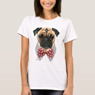 Mops mit roter gepunkteter Bogen-Krawatte T-Shirt