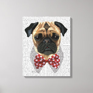 Mops mit roter und weißer Spotty Bogen-Krawatte Leinwanddruck