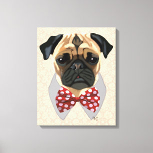 Mops mit roter und weißer Spotty Bogen-Krawatte Leinwanddruck