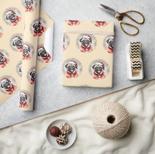 Mops mit Santa-Claus-Kostüm - Weihnachten 1 Geschenkpapier