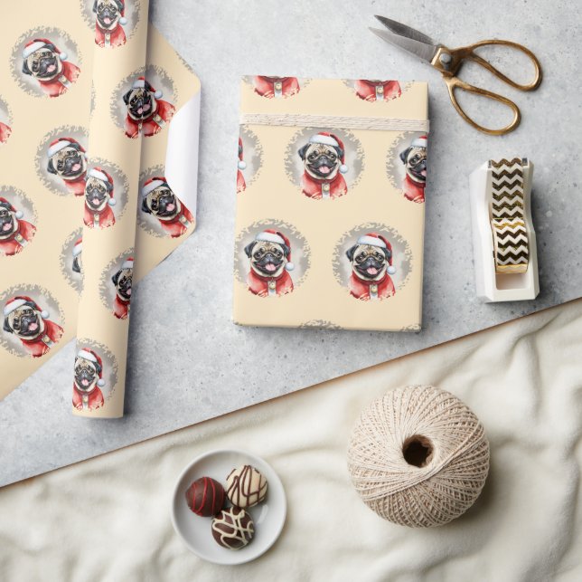 Mops mit Santa Claus Outfit - Weihnachten 1 Geschenkpapier (Kunsthandwerk)