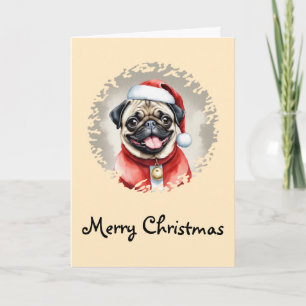 Mops mit Santa Claus Outfit - Weihnachten 1 Karte