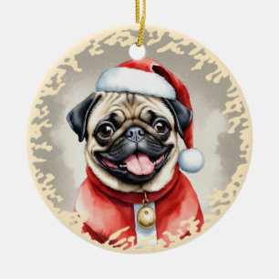 Mops mit Santa Claus Outfit - Weihnachten 1 Keramik Ornament