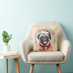 Mops mit Santa Claus Outfit - Weihnachten 1 Kissen