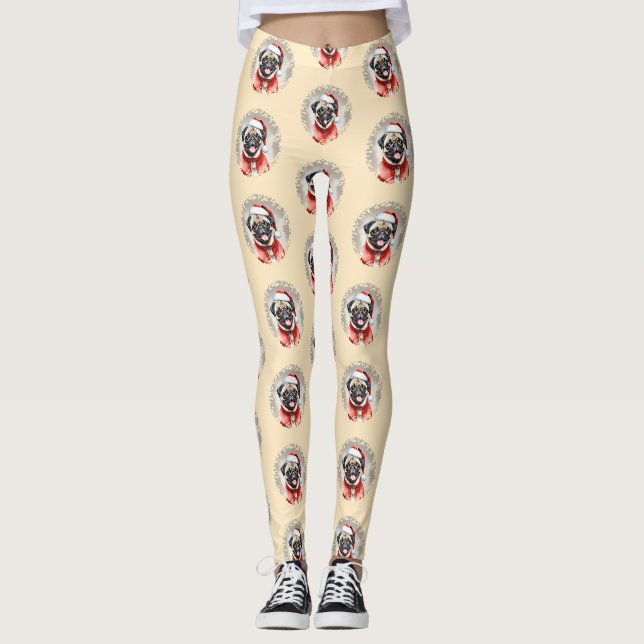 Mops mit Santa Claus Outfit - Weihnachten 1 Leggings (Vorderseite)