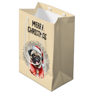 Mops mit Santa Claus Outfit - Weihnachten 1 Mittlere Geschenktüte