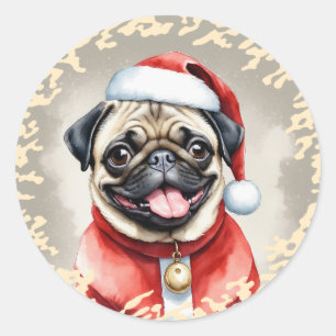 Mops mit Santa Claus Outfit - Weihnachten 1 Runder Aufkleber