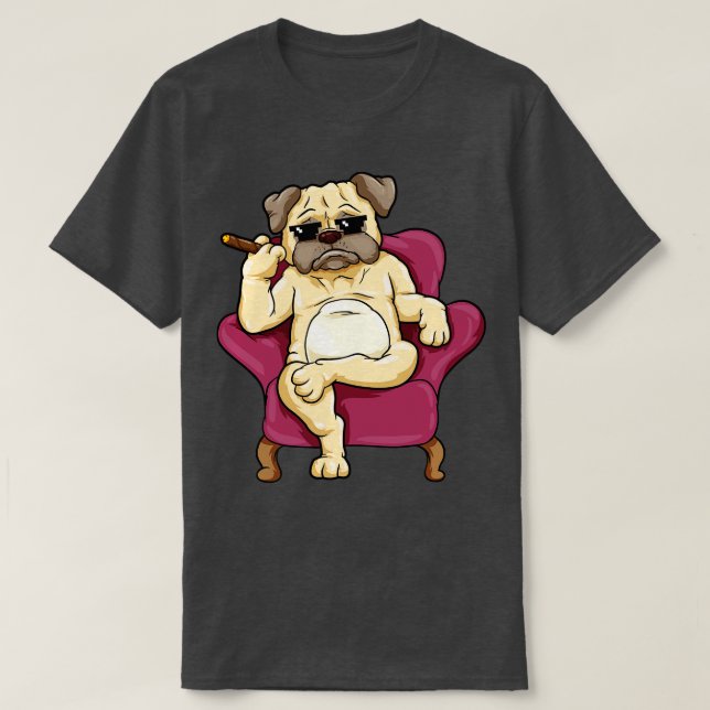 Mops mit Sonnenbrille und Zigarre T-Shirt (Design vorne)