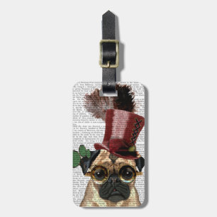 Mops mit Steampunk Art-Spitzenhut Gepäckanhänger