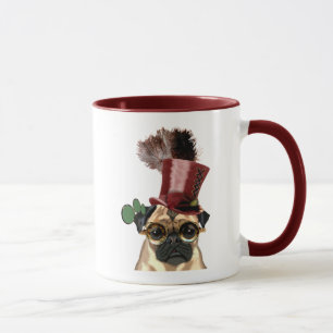Mops mit Steampunk Art-Spitzenhut Tasse