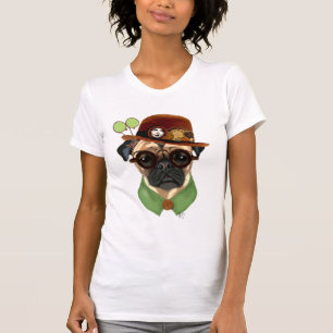 Mops mit Steampunk Bowler Hat T-Shirt